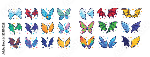 Colorful fantasy wings collection with various magical designs