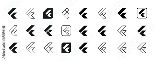 Collection of flutter logo variations in black and white designs