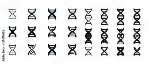 Various dna helix icons featuring multiple designs and styles in black and white