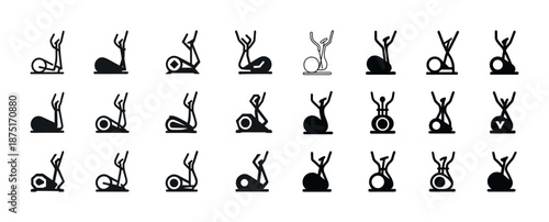 Minimalist yoga pose illustrations: silhouette icons set
