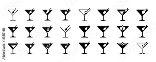 Variety of martini glass silhouettes with garnishes and straws
