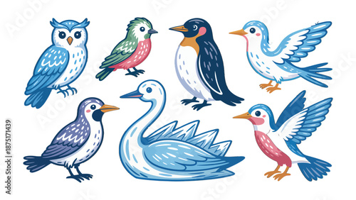 Collection of Exotic Birds: A delightful assortment of colorful avian creatures takes flight, offering a vibrant spectacle of nature's beauty and diversity.