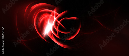 Abstract red energy swirls, bright center. Dark background creates dramatic visual impact, flowing lines suggest motion.
