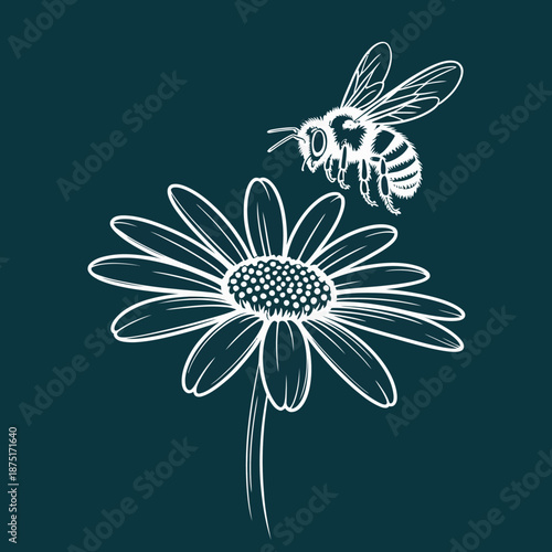 This illustration depicts a bee hovering over a flower, symbolizing nature’s delicate ecosystem, biodiversity, and the crucial role of pollinators in sustaining life on Earth.