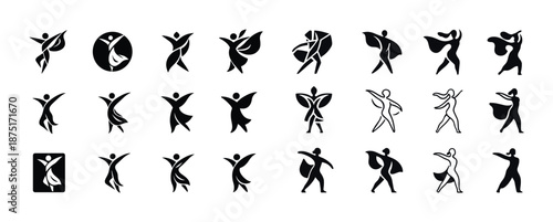 Silhouette icons of dancers in various dynamic poses