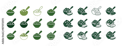 Green food icon set: rice and pickles variations