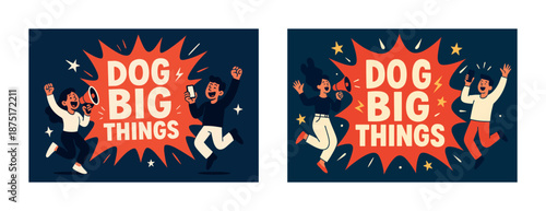 Energetic caucasian and african adults celebrating with explosive "do big things" message