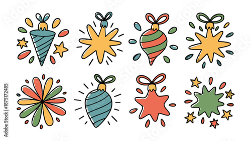 Holiday Ornament Collection: A vibrant array of festive ornaments and stars, perfect for adding a touch of holiday cheer to any project or design.  