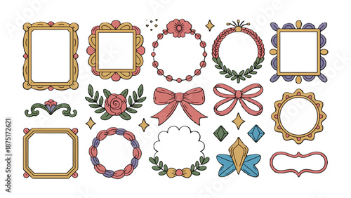 Vintage Frames and Decorative Elements: A curated collection of vintage frames and elegant decorative elements, meticulously designed with intricate detailing and classic motifs.