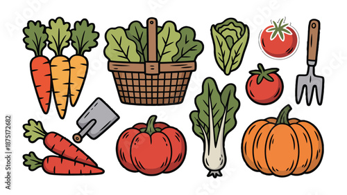 Garden Harvest: A vibrant array of fresh, hand-picked vegetables, including carrots, lettuce, and tomatoes, awaits, offering a taste of natural, healthy goodness.