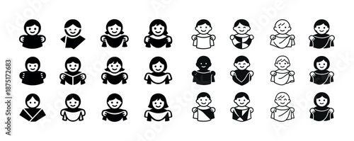 Diverse cartoon faces with varied hairstyles and outfits