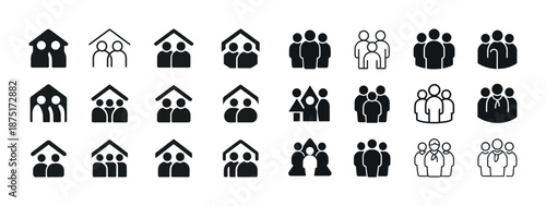 Icon set of group and family symbols with diverse configurations