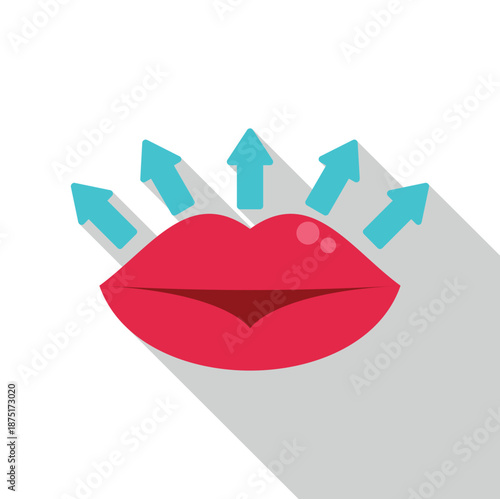 Illustration of red lips with blue arrows representing cosmetic plumping