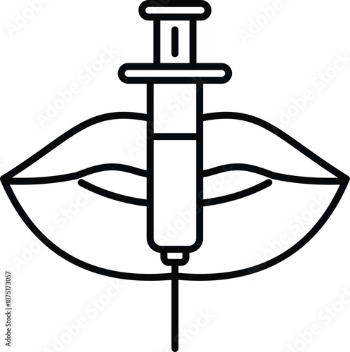 Outline icon representing lip enhancement procedure using a syringe