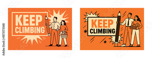 Inspirational teamwork illustration with diverse individuals holding writing tools