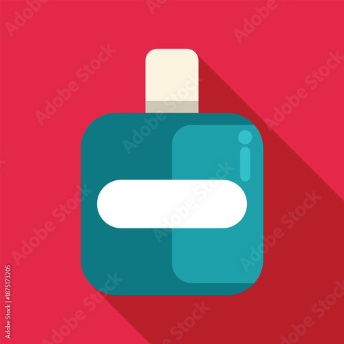 Fragrance cosmetic bottle icon in a minimalist flat design illustration on red background