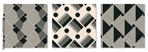Set of trendy minimalist seamless pattern with abstract geometric creative artistic composition