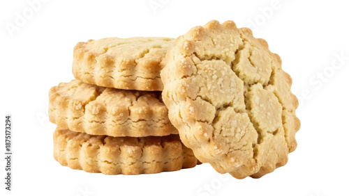 Fényképezés Stack of shortbread cookies isolated PNG, traditional Scottish biscuit with crum
