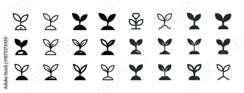 Collection of plant sprout icons in various design styles