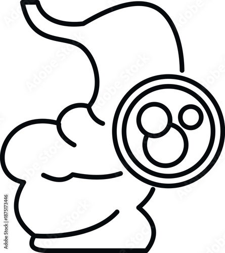 Stomach outline with bacteria in a circle, representing digestive well being