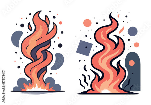 Abstract fire art with colorful swirls and geometric shapes