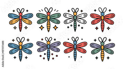 Dragonfly Collection: A vibrant collection of stylized dragonfly illustrations. capturing the essence of nature and art