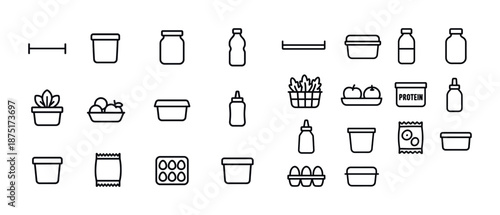 Minimalist icon set of food storage containers and kitchen items