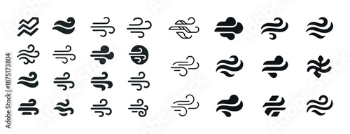 Collection of 25 air and wind abstract icons in black design
