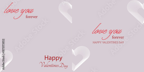 Print Love You Forever  Elegant Valentine’s Day gift card  Background with Hearts in Soft pastel tones