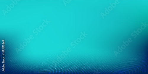 Simple dot blue-green abstract gradient studio room abstract background pattern walls and floor reflect neon lights dark tones abstract simple design