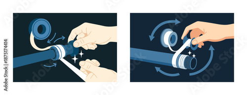 Step-by-step guide: applying thread seal tape on pipes with hands in action