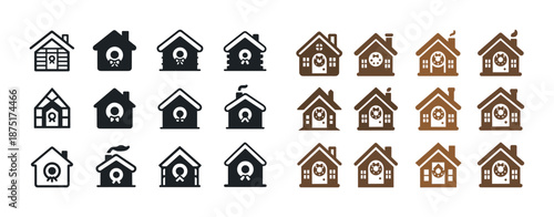 Set of home icons with award symbols in black and brown variations