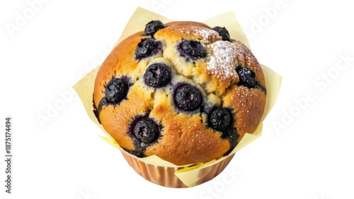 Cuadro en lienzo Delicious blueberry muffin with powdered sugar isolated PNG, sweet baked treat o
