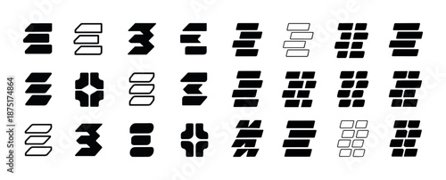 Set of abstract geometric icons in black and white