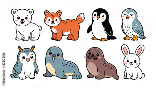 Adorable Animal Kingdom: A delightful ensemble of charming animal illustrations, perfect for bringing joy and warmth to any project. These cute creatures are sure to capture hearts. 
