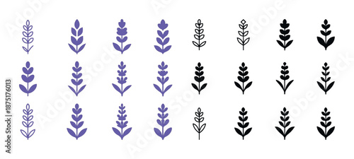 Purple and black lavender icons on white background