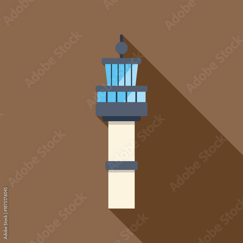 Air traffic control tower with a long shadow in a flat design illustration style