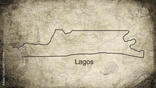 Lagos map drawn on a cartography background sheet of paper