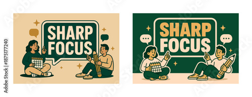 Two young adults brainstorming with notebooks and pencils in creative design