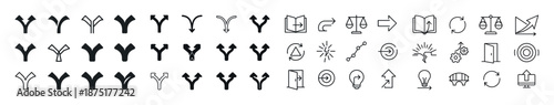 Collection of various directional and symbolic icons in black and white