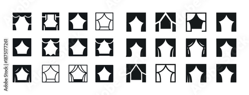Collection of minimalist curtains icons in various styles and shapes