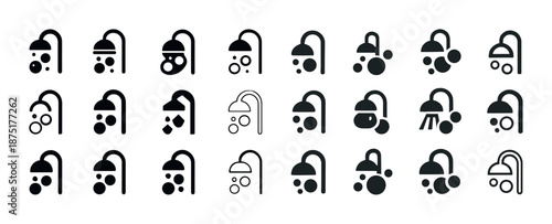 Diverse shower icon set: minimalist black and white designs