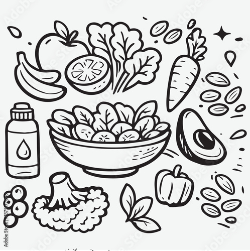 Fresh Fruits and Vegetables Illustration.