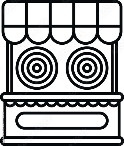 Line art icon representing a fairground shooting gallery game booth with targets
