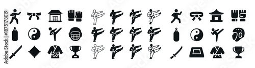 Martial arts icons collection: diverse fighting and training symbols
