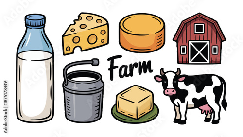 Farm Fresh Dairy Delights: An array of dairy products, each representing the purity and goodness of farm-fresh ingredients, are arranged together.
