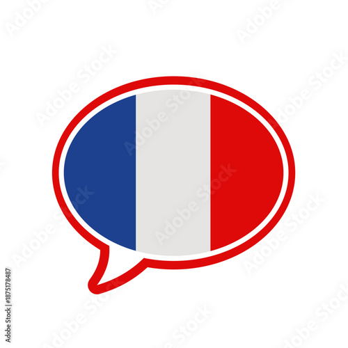 French language speech bubble with flag of France, vector icon