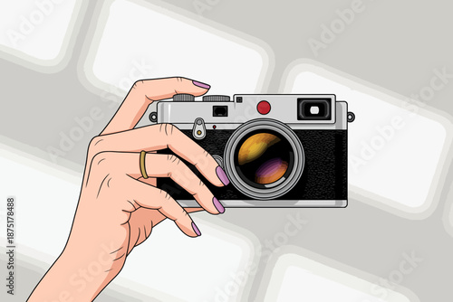 A beautifully illustrated vintage-style camera held in a hand, representing the blend of nostalgia and modernity in photography technology and creativity.