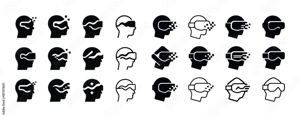 Obraz premium Collection of virtual reality headset icons with diverse designs