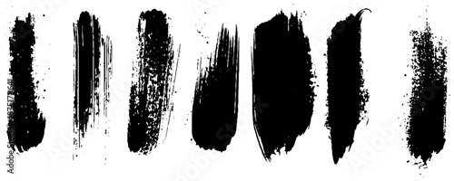 Grunge set of different strokes. Abstract brush. Seven elements. Vector illustration